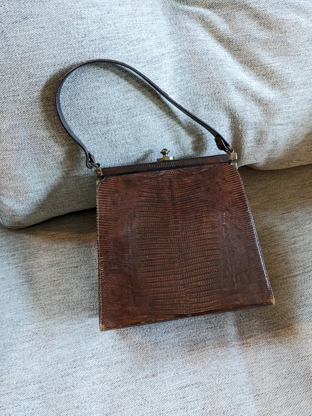 Classic Brown Textured Leather Top-Handle Bag